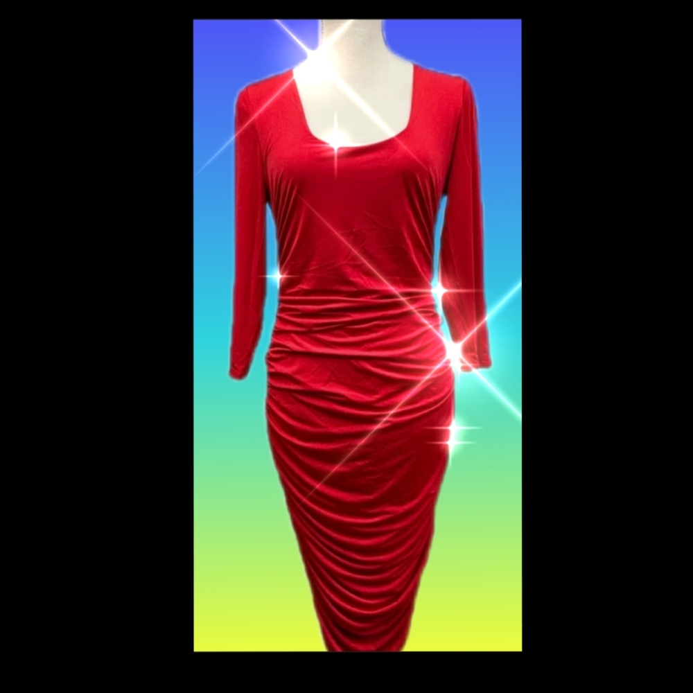 Sassy Bodycon Ruched Dress Elegant Red Women's Dress